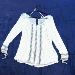 American Eagle Outfitters White Blouse with Black Embroidery